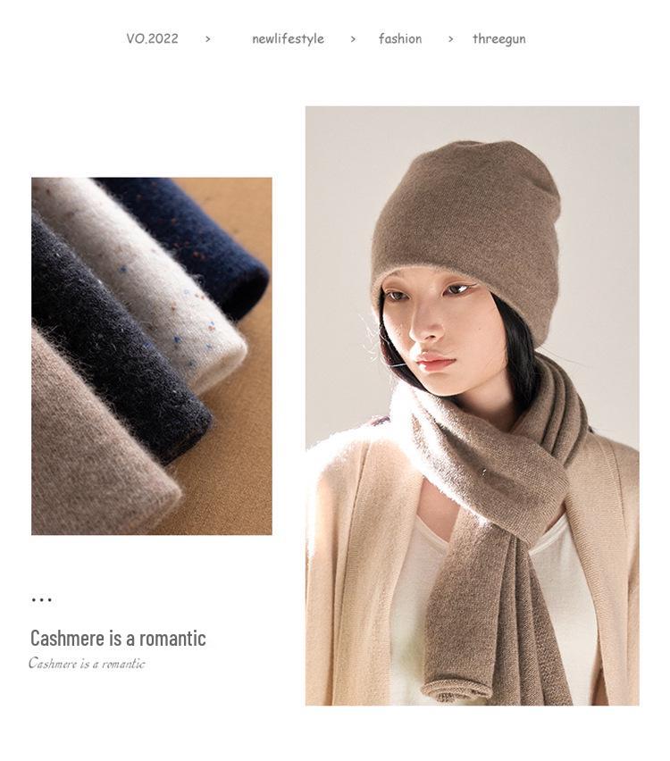 Women's 100% Pure Cashmere Double-Layer Knitted Hat - Warm & Fashionable for Autumn/Winter