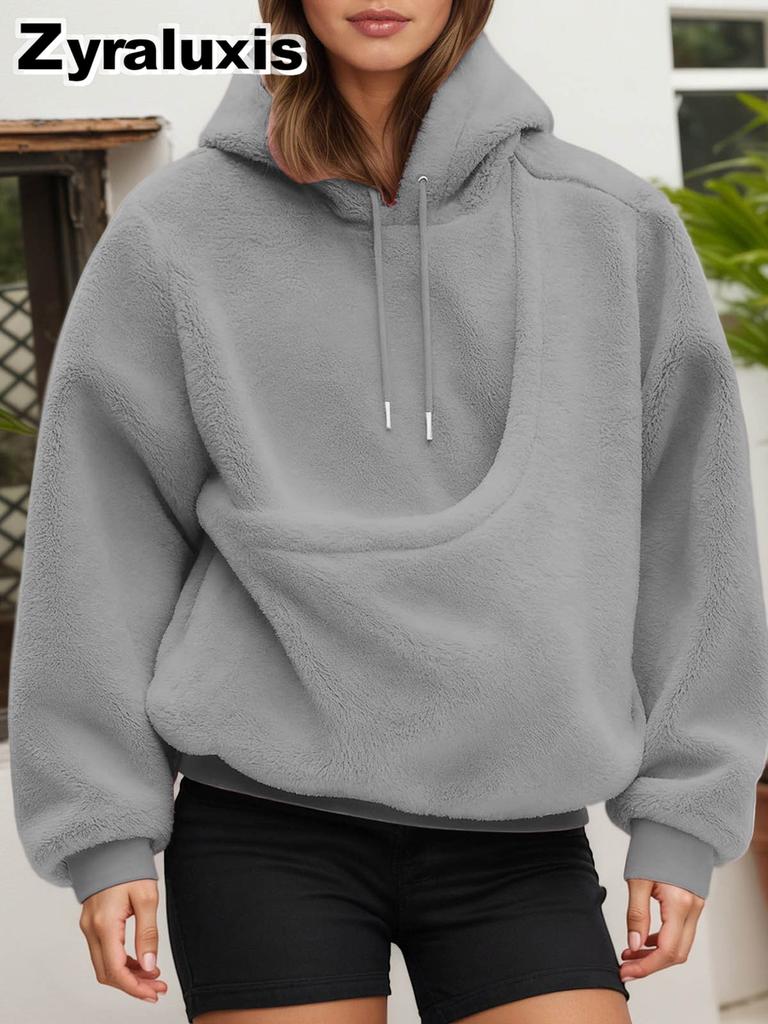 Women's Plush Fleece Hoodie with Loose Fit for Fall Winter Daily Wear