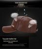 Genuine Leather Cowhide Baseball Cap with Ear Flaps, Adjustable Fleece-Lined Winter Duckbill Hat for Middle-Aged and Elderly Men.