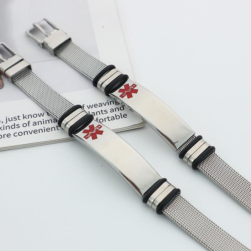 Unisex Titanium Steel Medical Symbol Bracelet - Engravable Fashion Jewelry
