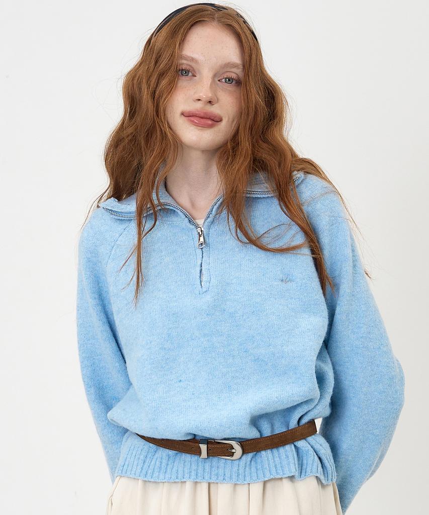 THE-ABON Soft Half Zip Knit Grey
