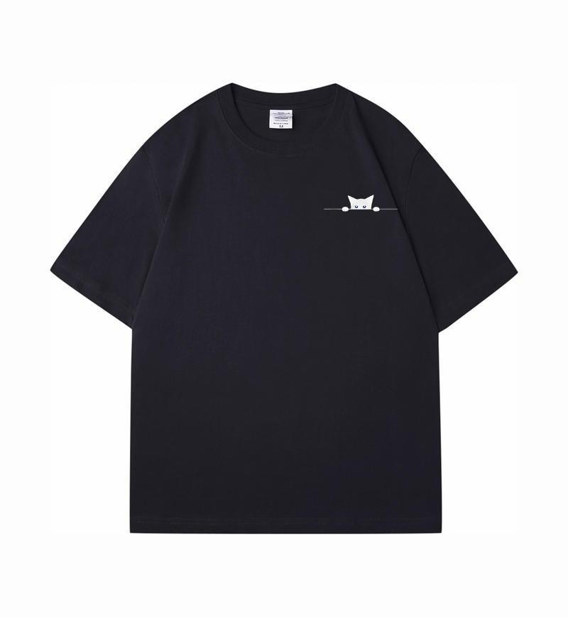 Summer New Tops American Trends Peek Kitten Print Loose Round Neck Men and Women Couple Cotton Short-sleeved T-shirt