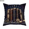 2D Flat 1pc Halloween Vintage Books Throw Pillow Covers Dark Blue Pillowcases One-Sided Printing Without Pillow Inserts Sofa Bed Decor for Bedroom Liv