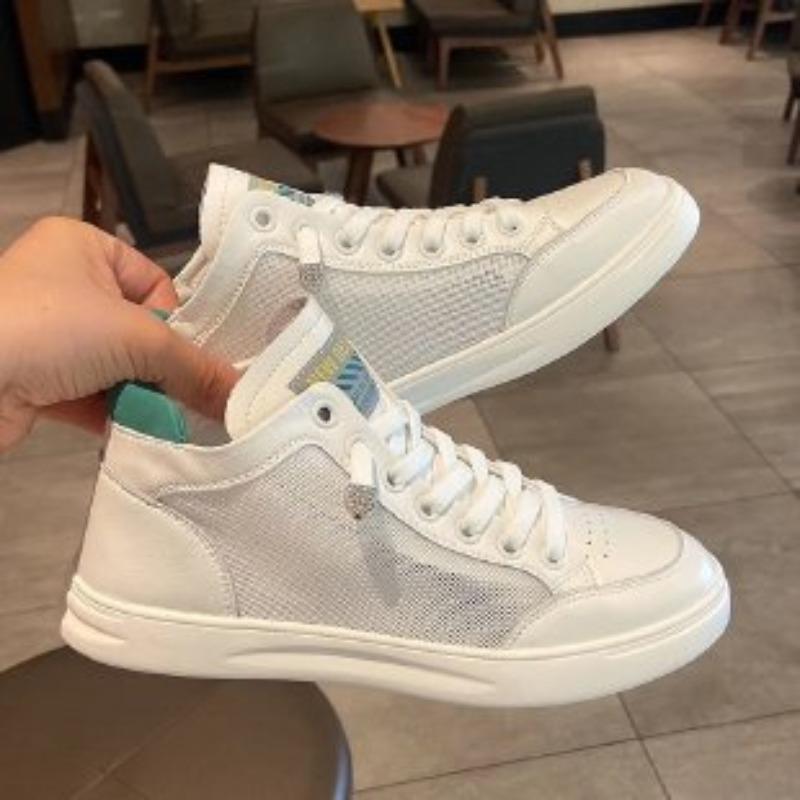 Fashion 2025 New Ladies Shoes Lace-up Women's Vulcanize Shoes Fashion Mesh Outdoor Slip-Resistant Casual Breathable High Top Flat Shoes