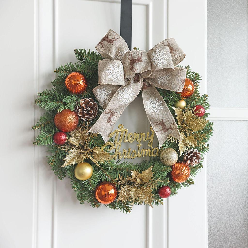 30cm Christmas Wreath with Pine Cones & Ornaments for Window Decoration