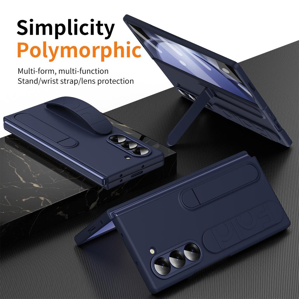 Til Samsung Galaxy Z Fold5 5G-deksel, støttebeskytter, armbånd, PC-telefondeksel med herdet glassfilm