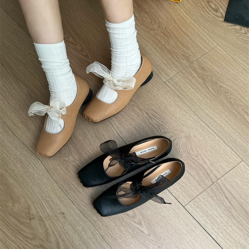 2025 spring new square head new Chinese lace bow thick heel Mary Jane shoes with skirt evening single shoes women
