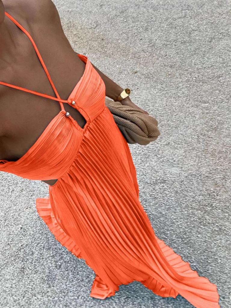 Newest Summer Pure Color Ribbed Sling Camisole Sleeveless Dress