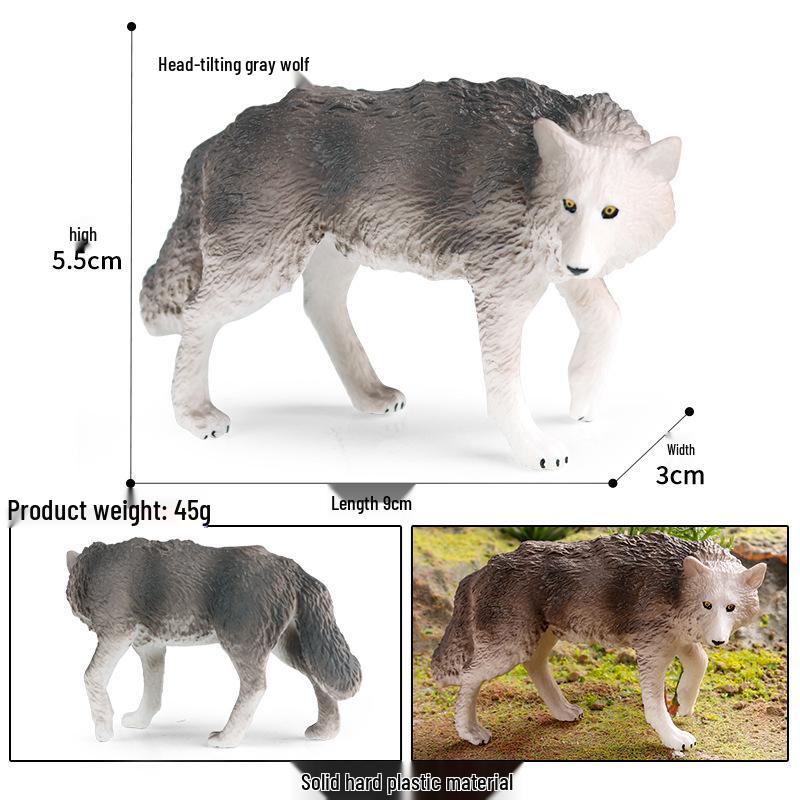 Kids Cognitive Solid Wild Forest Animal Model: Tilted Head White & Gray Wolf Figurine