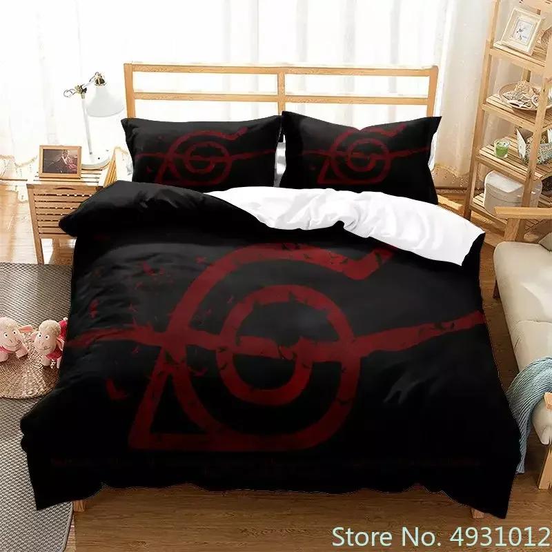 Red Cloud N-Naruto Logo Vortex Bedding Set Pillowcase Anime Bedclothes 3D Printed Kids Adult Boys Quilt Duvet Cover Gift