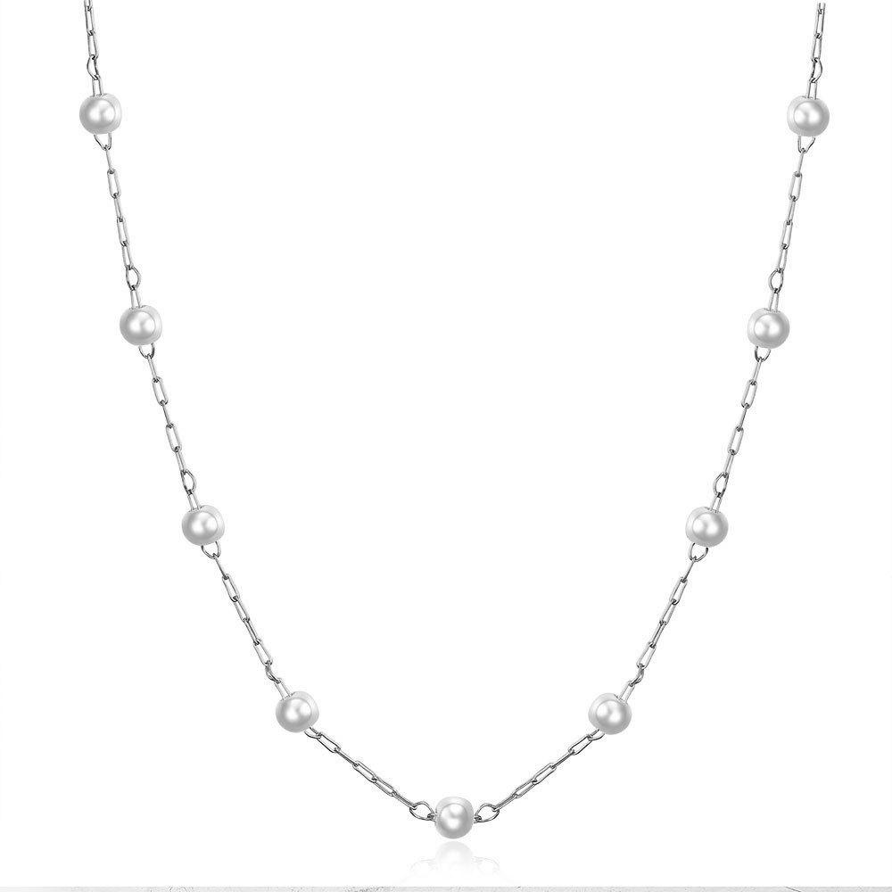 18K Gold Star & Faux Pearl Multi-Pearl Necklace Clavicle Chain
