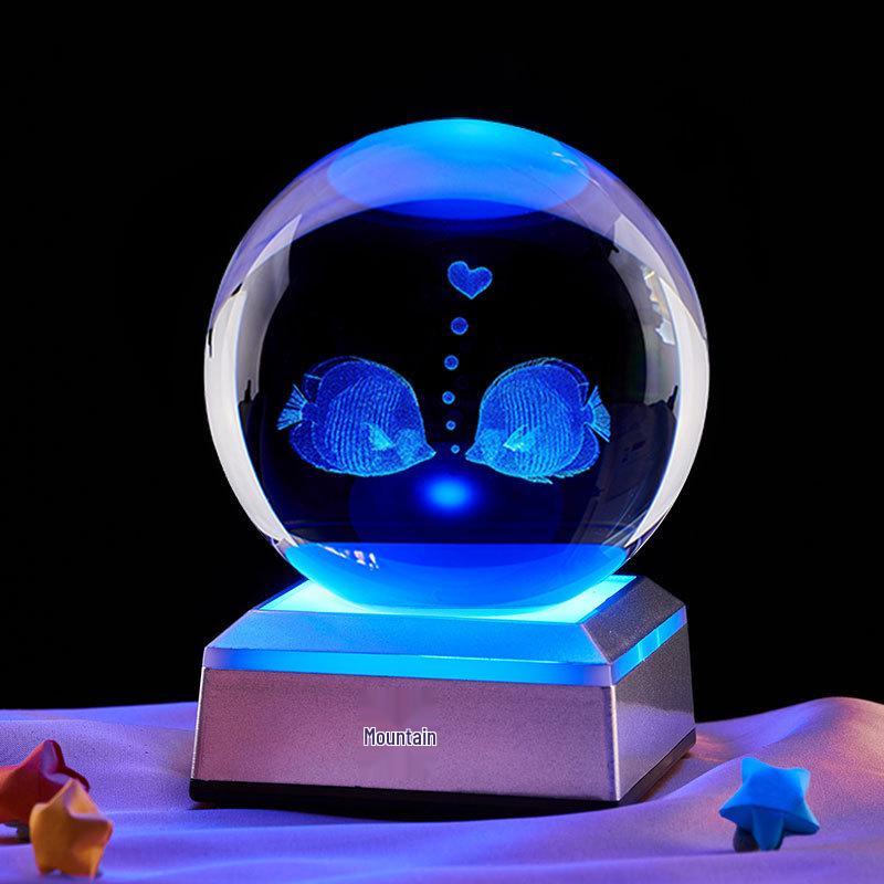 Kissing Fish Crystal Ball Music Box Night Light - Gift for Classmate or Best Friend