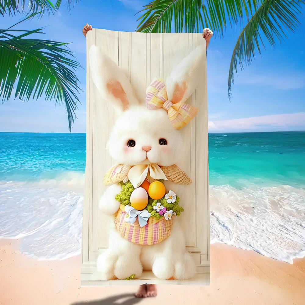New Easter Beach Towel Festive Party Arrangement Outdoor Beach Towel Microfiber Rabbit 140x70