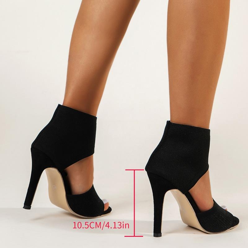 Knit Stiletto Sandals Women's Summer New Round Toe Open Toe Mesh Breathable Non-Slip Bag Heel Pump Shoes