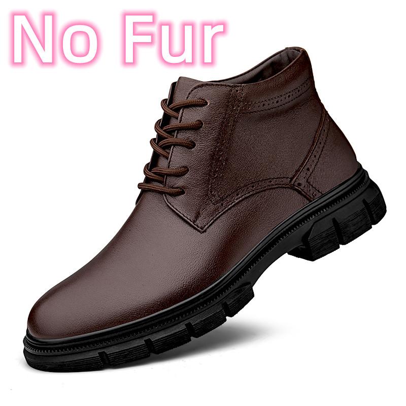 2024 Hot Sale Genuine Leather Men Ankle Boots Male Shoes Warm Plush Fur Winter Boots  New Stylish High Top for Men Outdoor Shoes