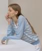 OURHOPE Linen Raglan Striped V-Neck Knit - Sky Blue