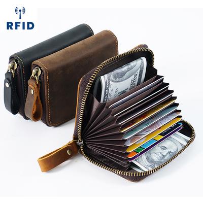 Echtes Leder Rindsleder Kartenhalter Geldbörse RFID Ausweishalter Reißverschluss Kurze Geldbörse Organ Kartenetui Tasche