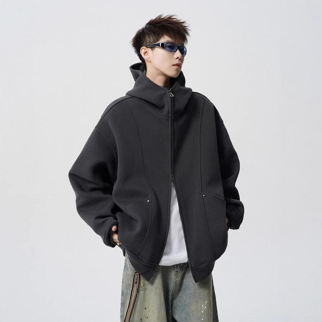 Men's Dark Grey Academic Style Hoodie - Heavyweight Autumn/Winter Trendy Brand Design for Couples