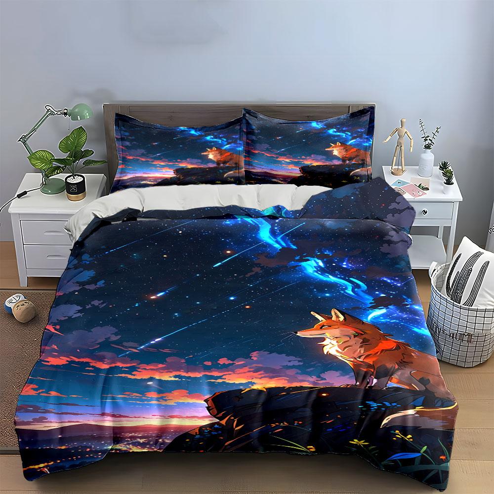 Fox and Starry Sky. Bedding Sets Duvet Cover Sets Duvet Covers Pillowcases(1*Duvet Cover 2*Pillowcases Without Duvet Insert)