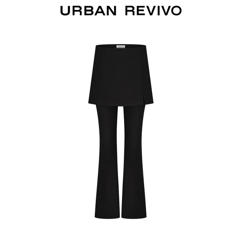 UR 2025 Spring Women's Faux Two-Piece Slim Flared Skirt-Pants