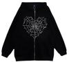 Colored Spider Web Street Hip Hop Gothic Harajuku Y2k Black Zipper Hoodie Women, Harajuku Jacket Sweater Women