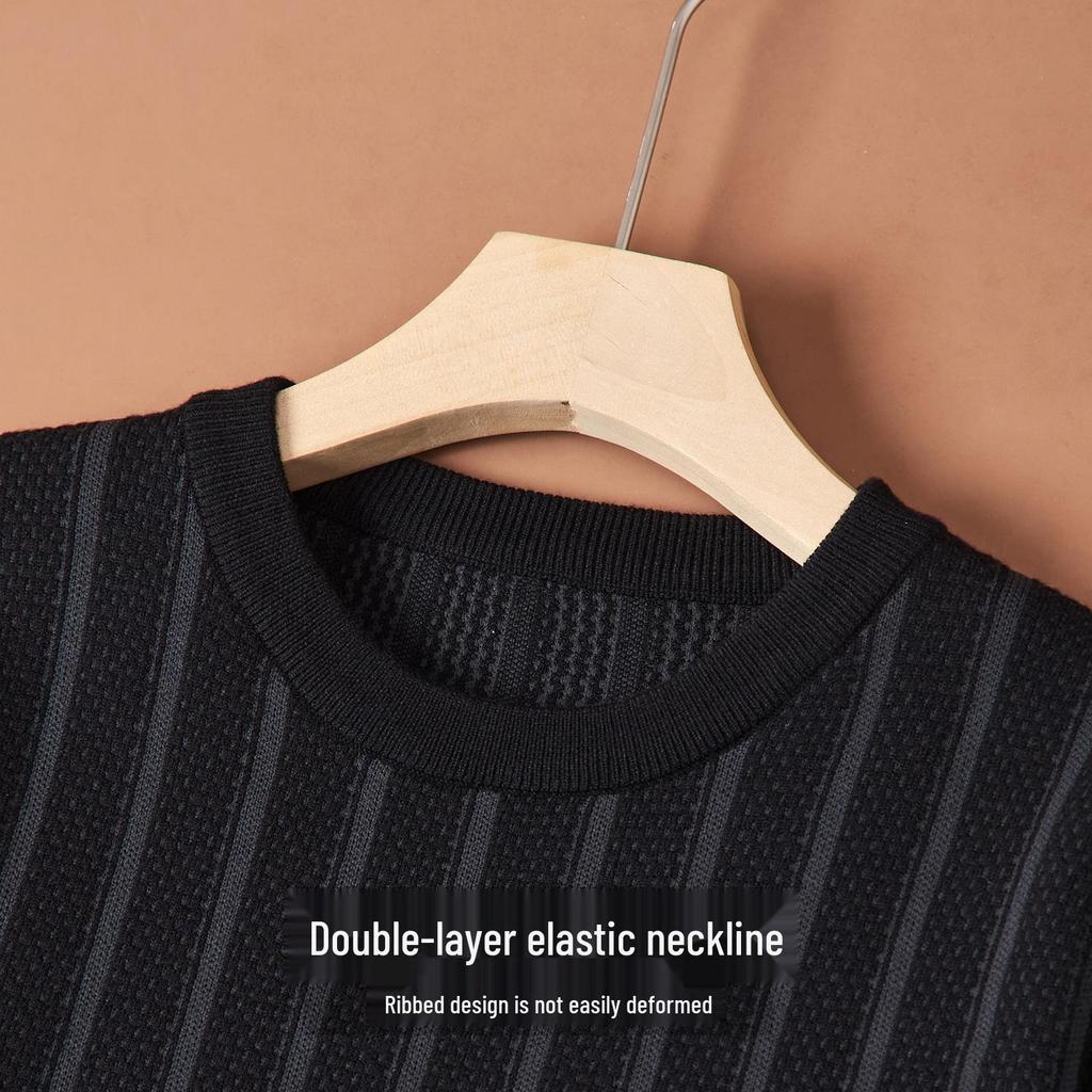 Men's High-End Thick Knit Short Sleeve Sweater - Slim Fit, Autumn/Winter Style Trendsetter