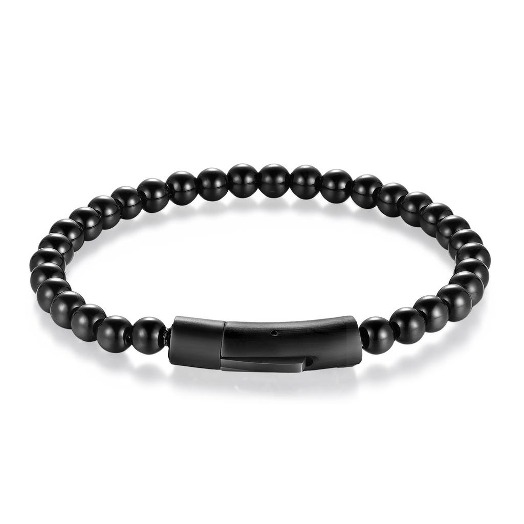 European and American Men's Multi-layer Bracelet Black Cowhide Woven, Natural Stone Matching, Genuine Leather Bracelet Leather Rope