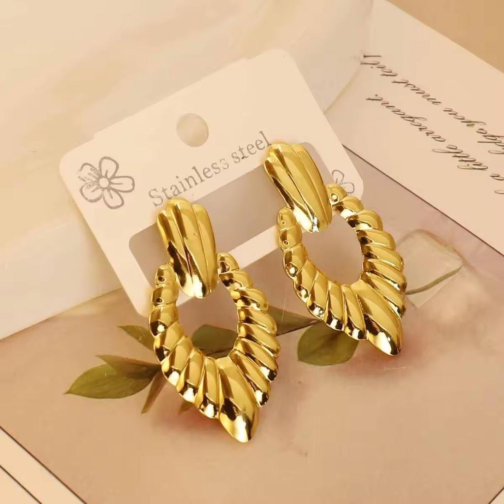 European American Trendy Cross-Border Punk Cold Wind Stainless Steel Earrings Geometric Irregular Drop Fashion Jewelry