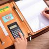Leather Conference Folder Zippered Business Document Case with Calculator Clipboard Multiple Pocket Card Holder Pen Slot