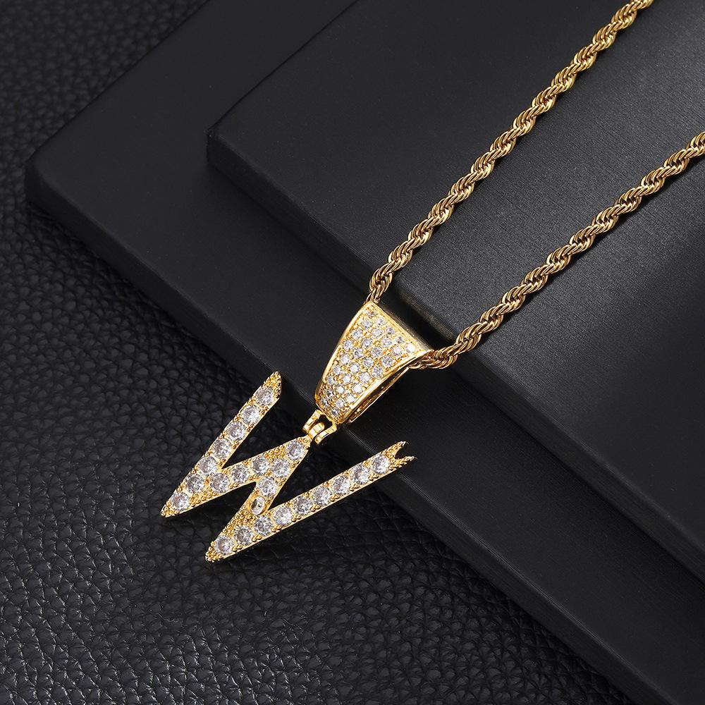 26 English Women'S Letter Pendants Necklace Twist Chain Zircon Letter Pendants Jewelry