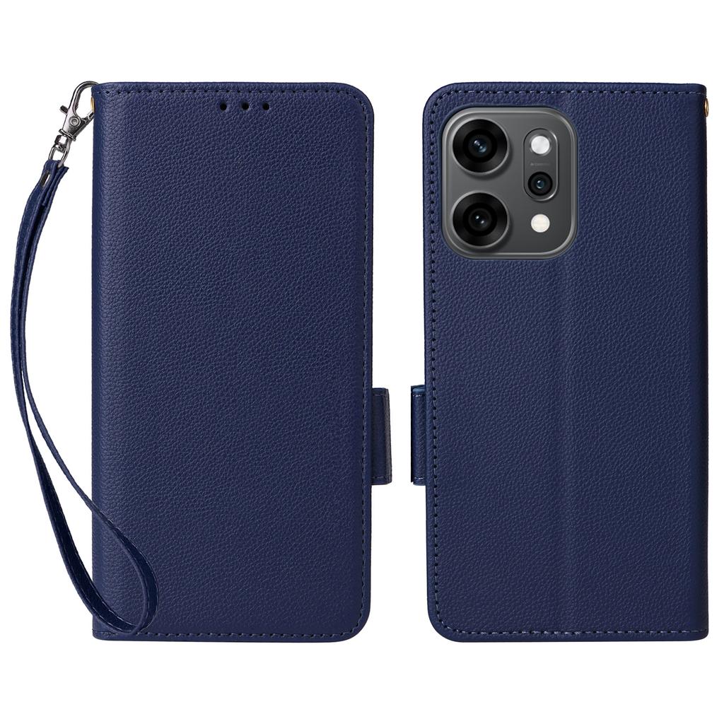 Für Oppo Reno14 5G (Global) Hülle mit Handschlaufe Litschi-Textur PU-Leder Brieftasche Handyhülle