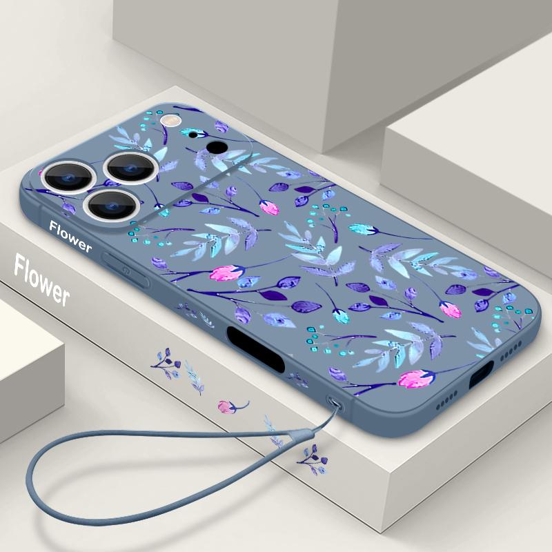 Colorful Leaves Case For iPhone 17 Pro Case for iPhone 17 16 15 14 13 17 Pro Max 16e 15 16 Plus Shockproof TPU Silicone Lanyard Phone Cover