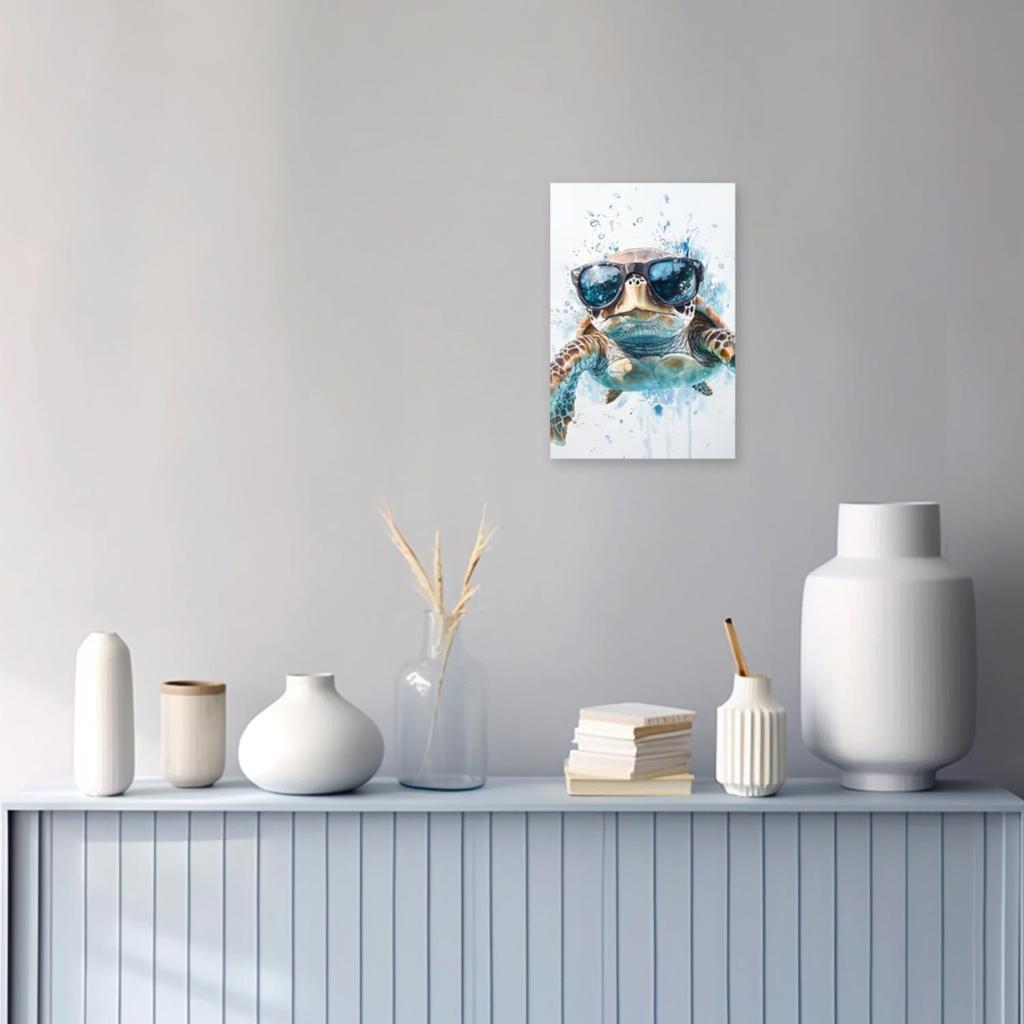 YMXZHUANSH Sea Turtle Canvas Wall Art for Bathroom Turtles with Glasses Pictures Funny Turtle Painting for Home Decor Unframed(White 12.00" x 18.00")