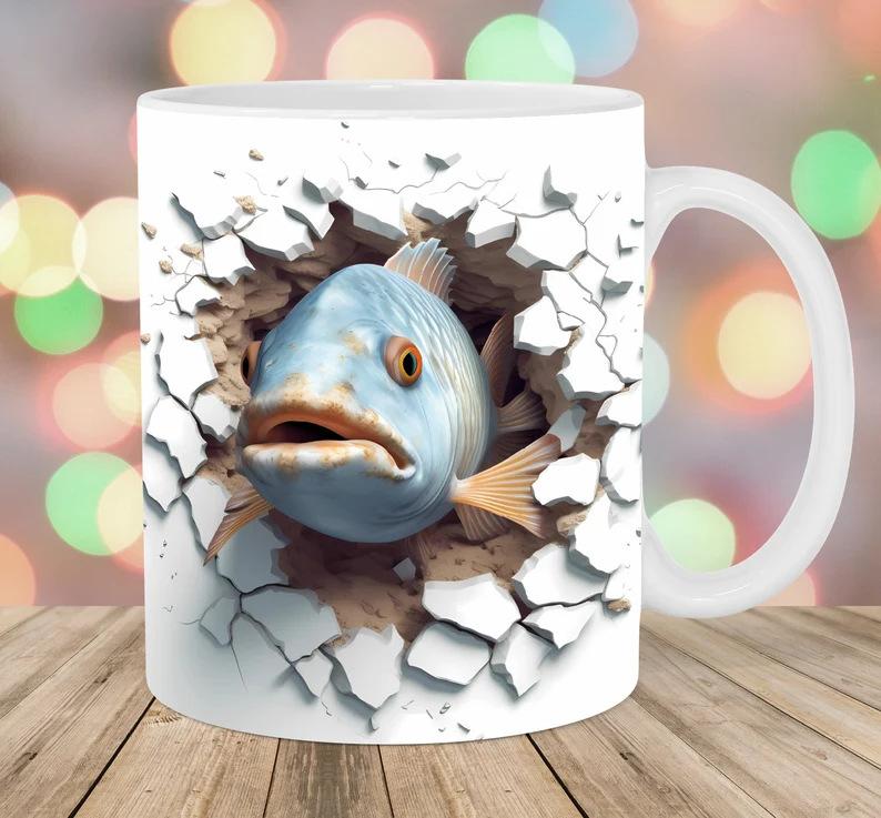 3D Father'S Day Gift Dad Ceramic Coffee Mug Father Goldfish Water Cup Fishing Fishing
