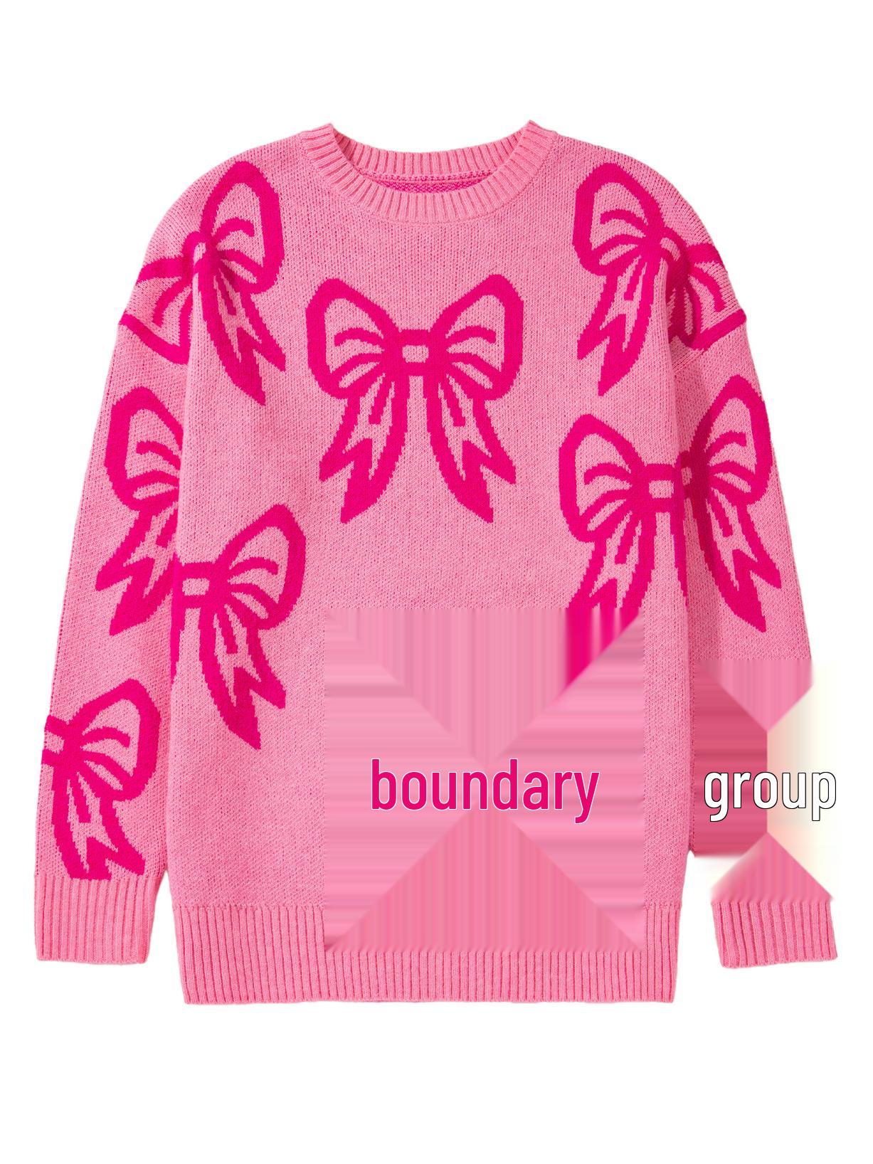 

Женский осенний свитер с круглым вырезом и принтом в виде бантиков - Повседневный европейский и американский стиль, трикотажный топ с длинным рукавом M розовый