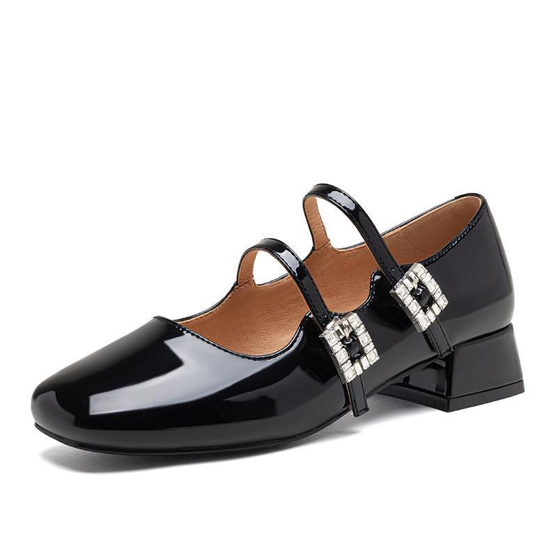Augustine Black Mary Jane Shoes Women's 2025 New Spring and Summer Low Heel French Evening Temperament Square Head Shoes