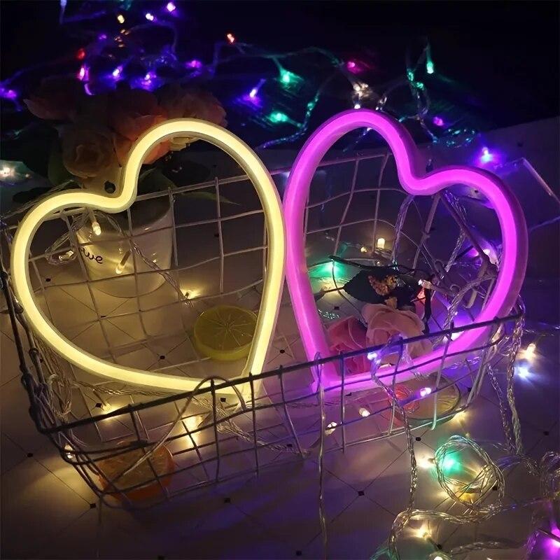 Non-Toxic Pink Usb Atmosphere Led Neon Light Sign Heart Shape Wall Mounted Night Light For Valentine'S Day Bar Bedroom Living Room