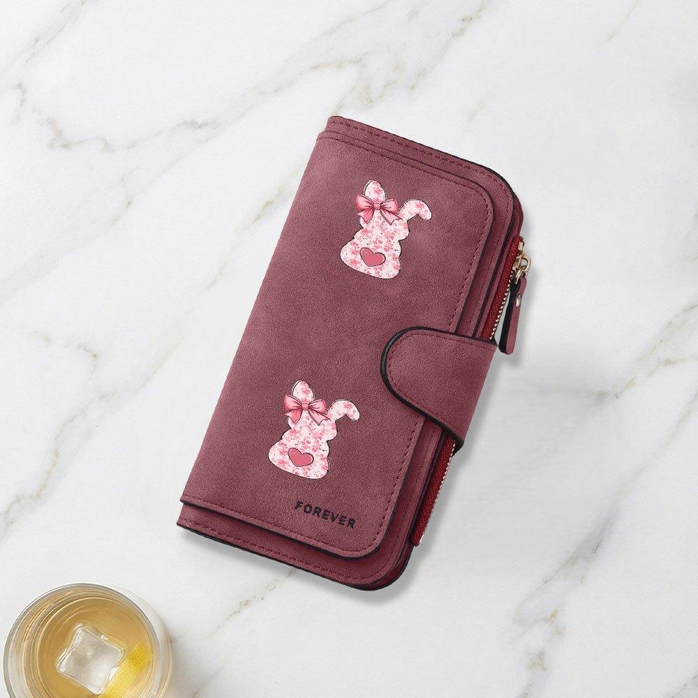 Pink Bow Easter Bunny Decorative Print Long Wallet Multifunctional Portable Snap Coin Purse Unisex Perfect Birthday Gift For Friends Family Daily