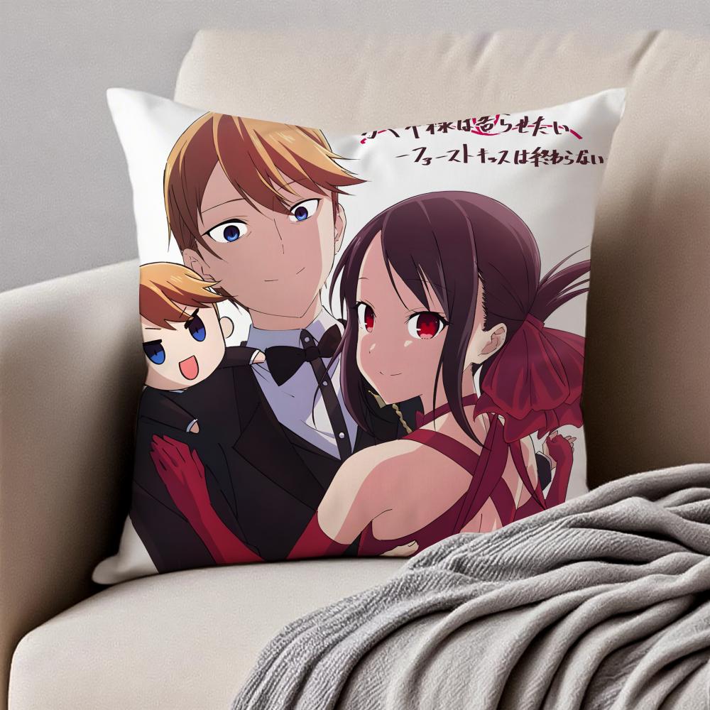 Cute Romance Anime KKaguyasama Love Is War Cushion Cover Pillowcase Antidustmite Invisible Zipper Short Plush Sofa Cushion