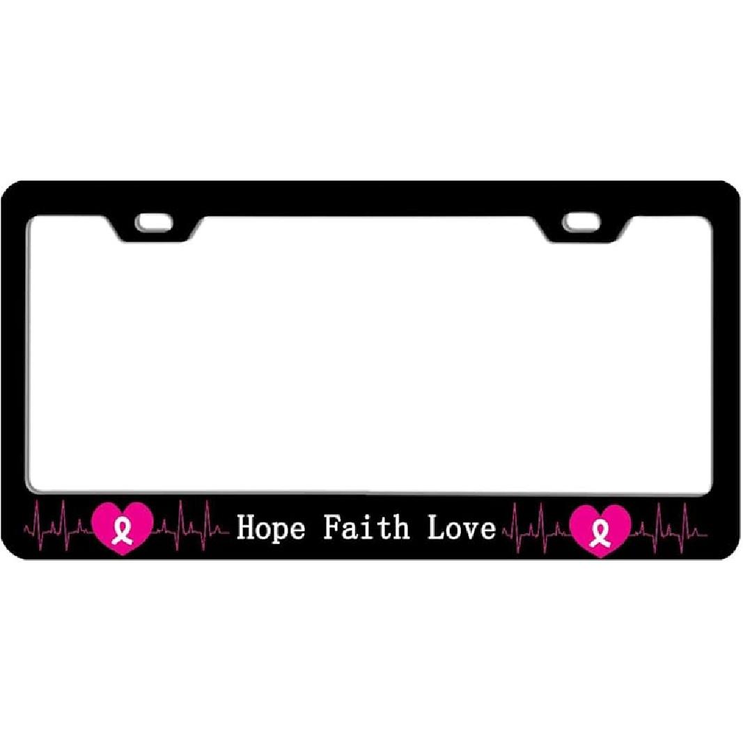 Breast Cancer Survivor Hope Faith Love Pink White Awareness License Plate Frame Metal Car Accessoriesauto Parts 1PCS-License Plate Frame