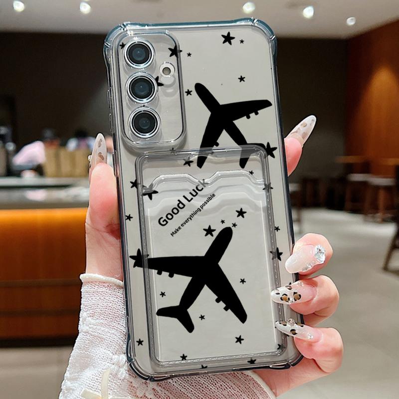 Card Bag Wallet Case For Samsung Galaxy S25 S24 S22 Ultra S23 S24 FE A55 A35 A15 A16 A56 Creative Aircraft Print TPU Phone Cover
