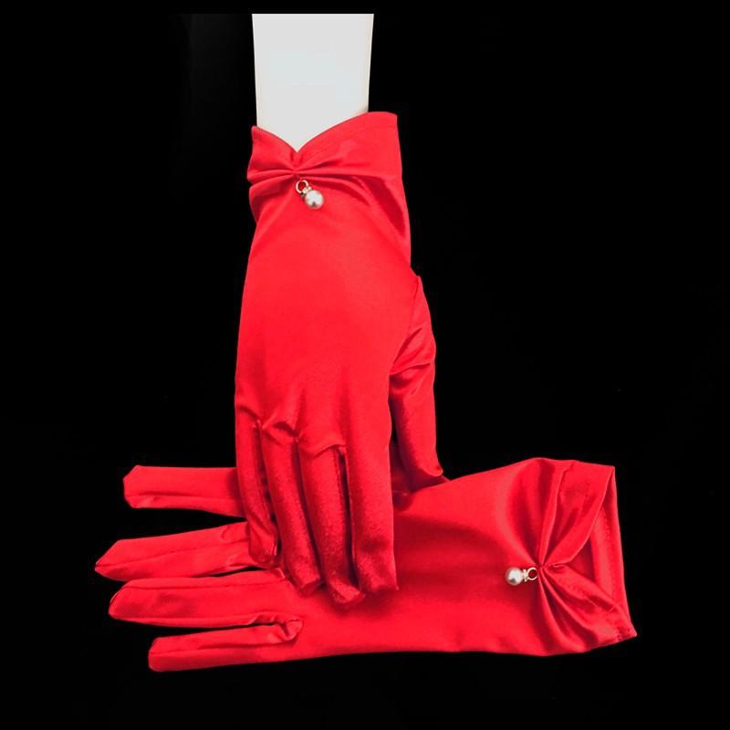 Gants Élégants Multi-couleurs en Satin Élastique Courts pour Femmes, Mitaines de Conduite avec Perles, Accessoires de Banquet de Mariage One Size