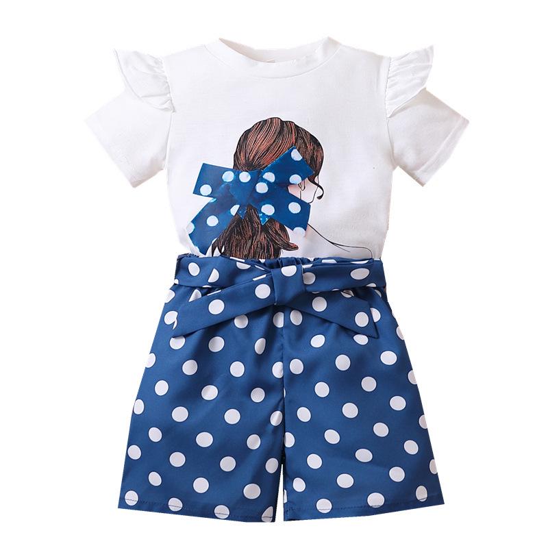Girls' Summer Two-Piece Set: Short Sleeve Top & Shorts, Casual Sport Style, Lightweight and Printed for Kids and Babies.