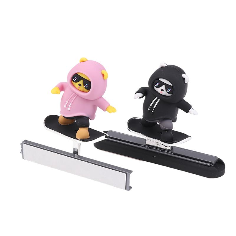 1Pc Cartoon Cute Doll Center Console Moving Bear Auto Interior Decoration Car Automatic Sliding Skateboard Bear Ornaments