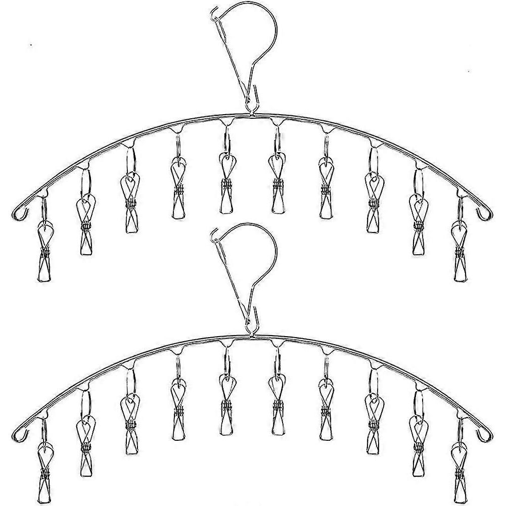 2 Pack Stainless Steel Laundry Drying Rack Clothes Hanger With 10 Clips