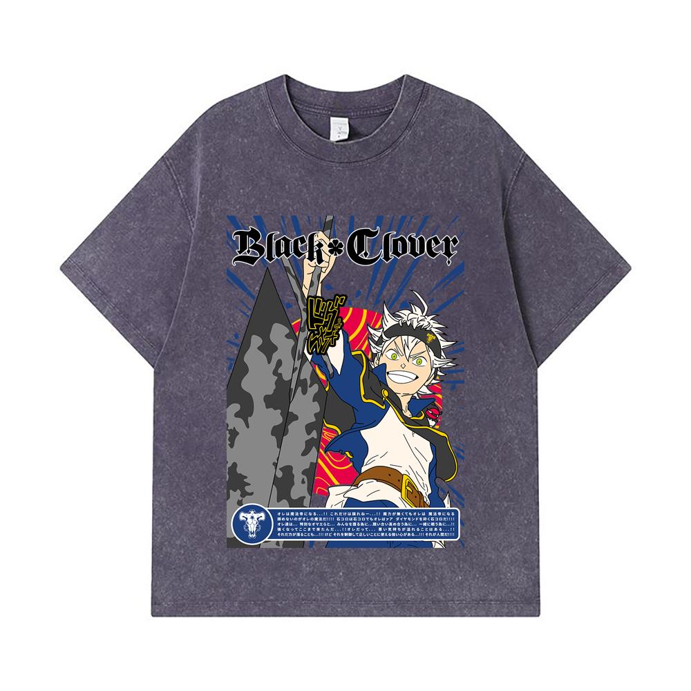 275 GSM Washed T-shirts 100% Cotton Black Clover V10 Asta Print Unisex Heavy Cotton T Shirt