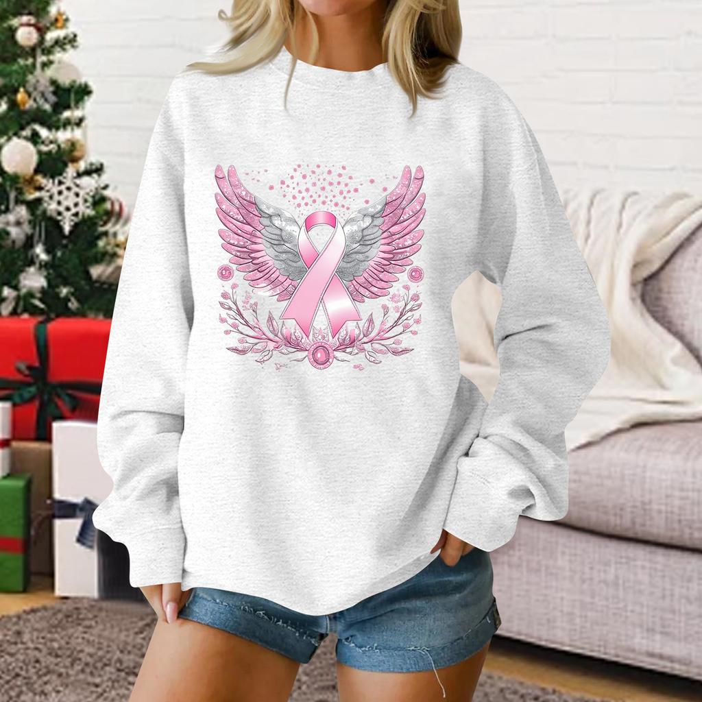 Women's Casual Long Sleeve Printed Pullover Sweatshirt Loose Fit Round Neck Top for Everyday Wear