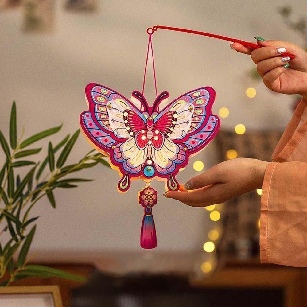 Handmade Craft Kit LED Glow DIY Paper Lantern Battery Portable Glowing Rabbit Light Vintage Mini Size Chinese Flower Lamp Family