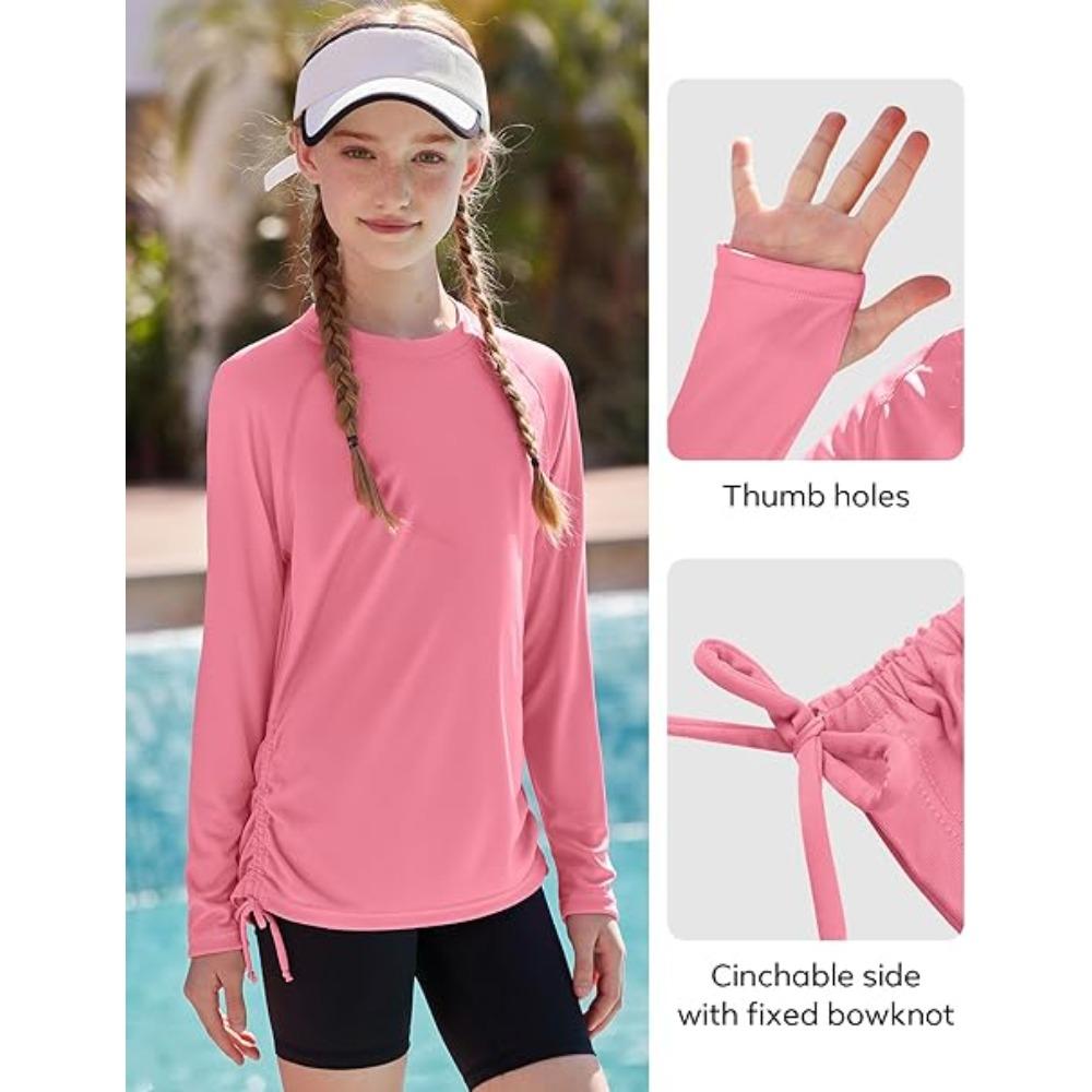 CHARMLEAKS Rash Guard for Girls Long Sleeve Swim Shirt UPF 50+ Sun Protection Teen Girls Swimsuit Athletic Shirts 7-16Y