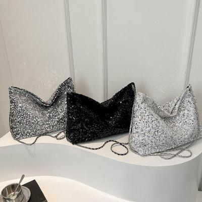 Velkokapacitní kabelka přes rameno pro ženy, flitrovaná lesklá kabelka, volná jednobarevná crossbody taška, moderní taška pod paži do práce, na cesty, nakupování